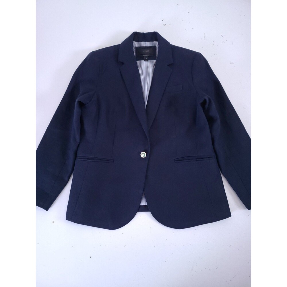 J. Crew Blue Campbell Linen Blazer 12 Ouvrier Des Ports Enamal Buttons